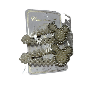 Disney Mickey Minnie Mouse ear hair clips (2) pearls rhinestones, silver clips.